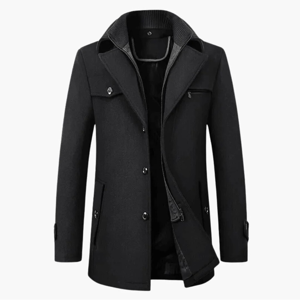 Men's Black Wool Single-Breasted Coat